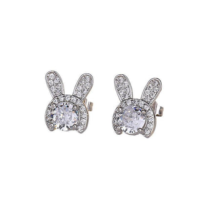 Silver Crystal Rabbit Ear Drop Dangle Earrings Women Fashion Jewelry Girl Gift - Aimall