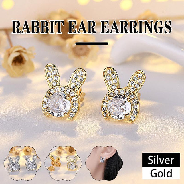 Silver Crystal Rabbit Ear Drop Dangle Earrings Women Fashion Jewelry Girl Gift - Aimall