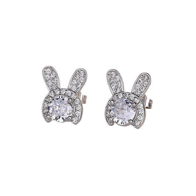 Silver Crystal Rabbit Ear Drop Dangle Earrings Women Fashion Jewelry Girl Gift - Aimall