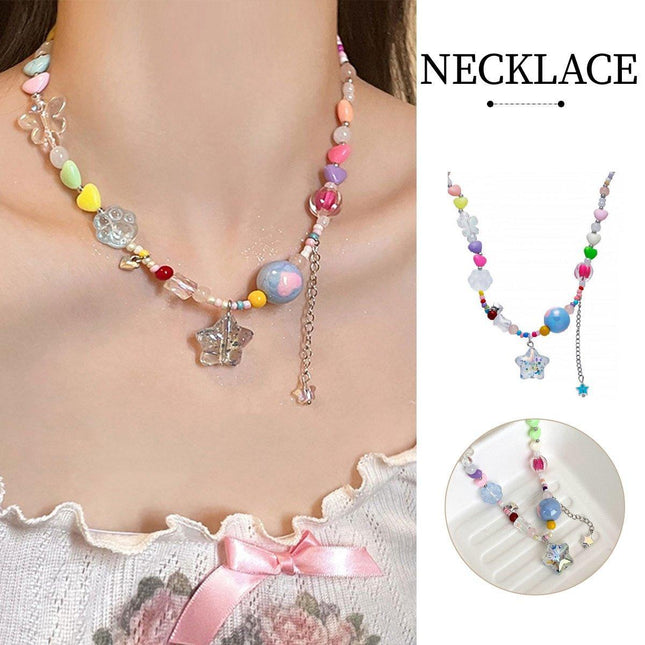 Colourful Hearts Transparent Star Necklace Sweet Fashion Jewellery for Women