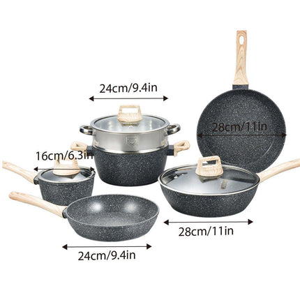 12pcs Maifan Stone Cookware Set Nonstick Steamer Fryer Stew Pot for Home Cooking