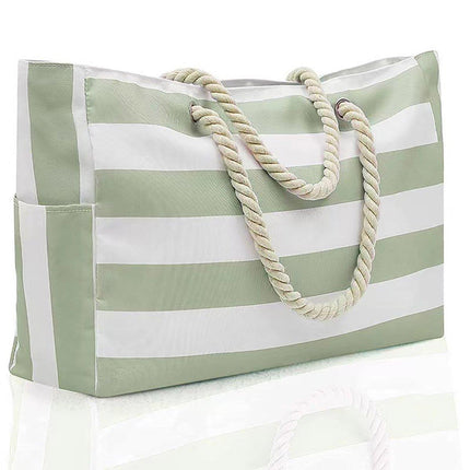 Large Bohemian Striped Canvas Beach Bag Zipper Tote for Travel Outdoor Vacation