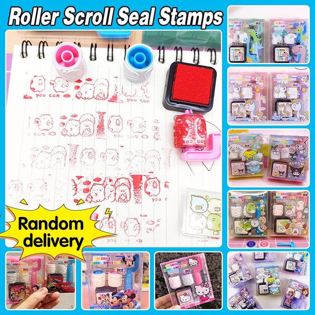 Inking Rubber Stamp Roller Scroll Seal Stamps DIY Scrapbooking Kid Craft Cartoon - Aimall