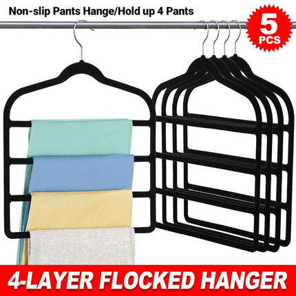 5PCS Multifunctional Non-slip Flocking Rack Multi-layer Hanger Wardrobe Storage