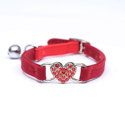 Cat Collar Suede Kitten Pet safety elastic Adjustable Bell Heart Bling Pink blue - Aimall