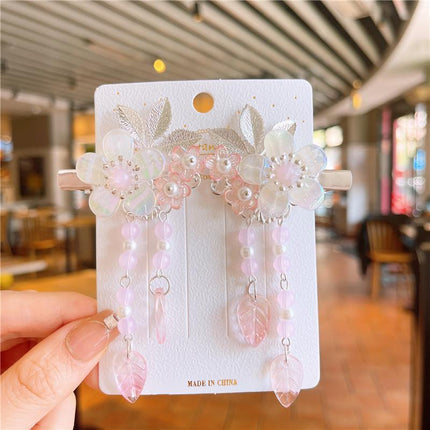 2Pcs Hanfu Flower Hair Clip Pearl Tassel Butterfly Hairpin Female/Children Party - Aimall