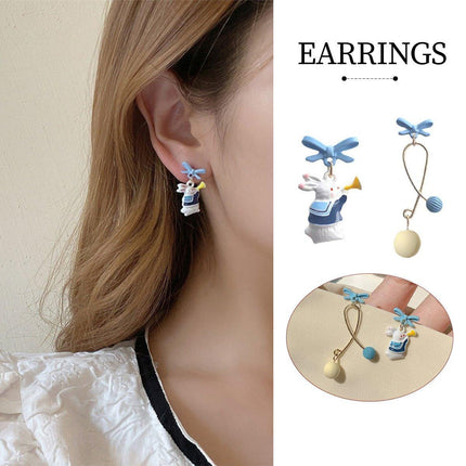Cute Bunny Asymmetrical Earrings Sweet Jewelry Women Fashion Accessories