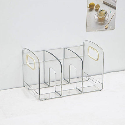 Acrylic Desktop Book Stand Transparent Office Storage Box File Rack Pen Holder