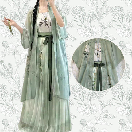 Hanfu Women Half Sleeve Pleated Skirt Waist Dress Spring Summer Daily Suit