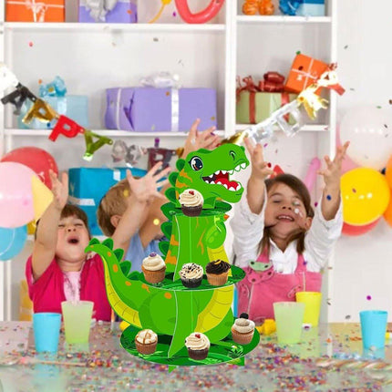 3 Tier Cartoon Dinosaur Party Cake Display Stand Dessert Cupcake Rack Holder