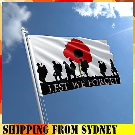 Large Lest We Forget Flag Heavy Duty ANZAC Day Poppy 90 X 150 CM - 3ft x 5ft - Aimall