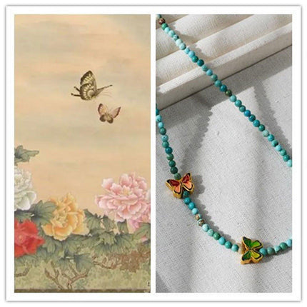 New Chinese Turquoise Butterfly Beaded Necklace and Bracelet Set Women