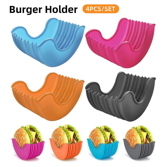 4PCS Hamburger Silicone Holder Sandwich Storage Rack Reusable Burger Fixed Box
