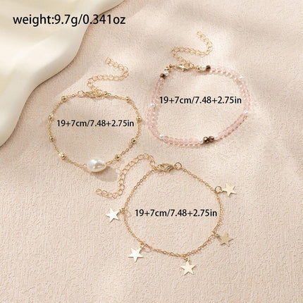 3pcs Pink Star Anklet Set Five-Pointed Star Foot Chain Fringe Jewelry Women