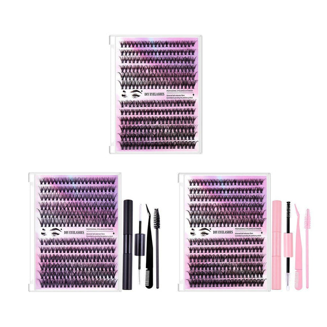 DIY Sectional False Eyelashes Kit 12 Rows with Glue and Tweezers Large Capacity