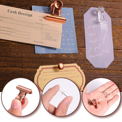 465PCS Rose Gold Thumbtacks Binder Clips Push Pins Set Office Supplies With Box