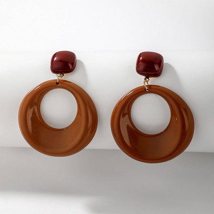 Vintage Caramel Large Circle Dangle Earrings Women Girls Retro Boho Fashion