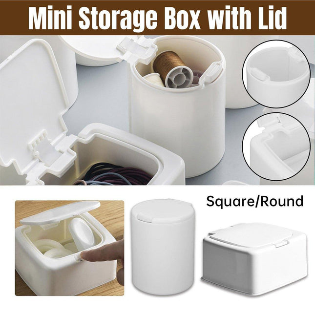 Small Plastic Desktop Storage Box with Lid Organizer Bucket for Office Home Use