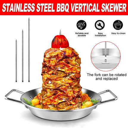Stainless Steel BBQ Rotisserie Pan Kit Accessories with 3 Removable Iron Skewers