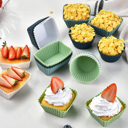 12PCS Silicone Baking Cupcake Muffin Molds Nonstick Square Round Reusable Cake