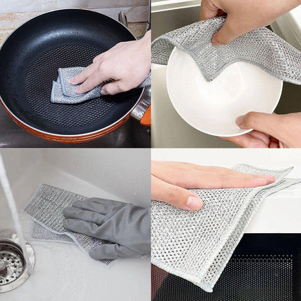 10PCS Double Layer Dishcloth Non-stick Oil Kitchen Cleaning Cloth Metal Fiber