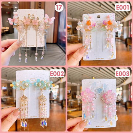 2Pcs Hanfu Flower Hair Clip Pearl Tassel Butterfly Hairpin Female/Children Party - Aimall