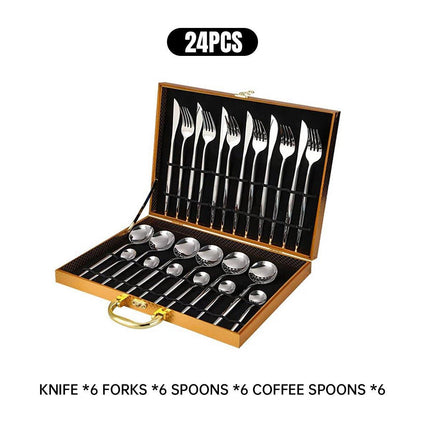 24PCS Stainless Steel Cutlery Set Knife Fork Spoon Set Durable Flatware Dining