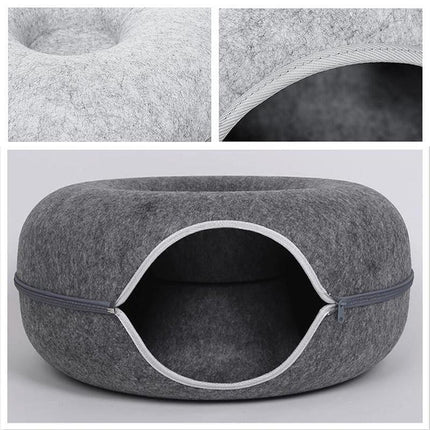 Cat Tunnel Bed Felt Pet Puppy Nest Cave House Round Donut Interactive Play Toy S Size - Aimall
