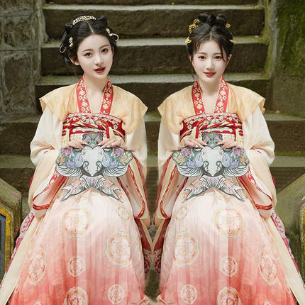 Embroidery Hanfu Tang Style Half Arm Upper Garment Chest Length Skirt Improved - Aimall