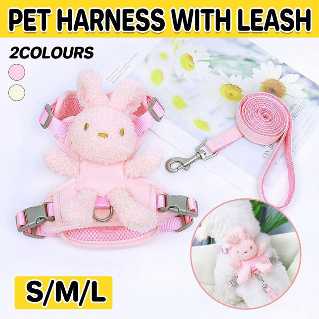 Kitten Dog Cat Walking Harness Lead Leash Collar Pet Vest Cute Rabbit Adjustable
