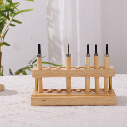Wooden Desktop Organizer Knife Storage Rack Mobile Phone Stand Stationery Holder
