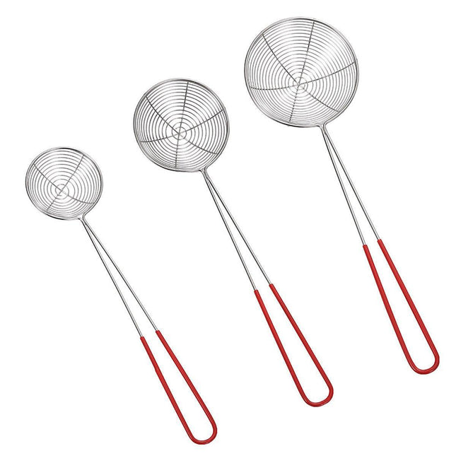 3X Stainless Steel Slotted Filter Spoon MilkTea Kitchen Tool OilSkimmer Strainer