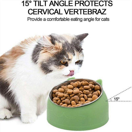 Pet Dog Cat Food Bowl Raised No Slip Stainless Steel Tilted Water Food Feeder - Aimall