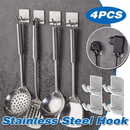 4pcs No Punch Hooks Powerful Adhesive Wall Mounted Metal Kitchen Hooks Set