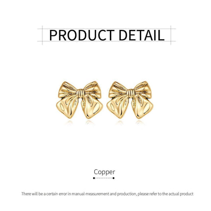 Gold Bow Earrings Women Fashion Stud Jewelry Simple Elegant Gift