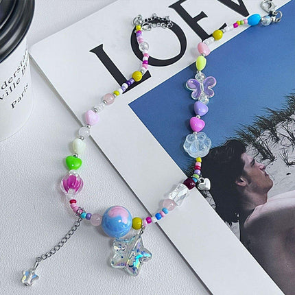 Colourful Hearts Transparent Star Necklace Sweet Fashion Jewellery for Women