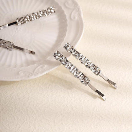 Metal One-word Clip Water Ripple Hair Clip Silver Cool Styling Tools Bangs Clips - Aimall