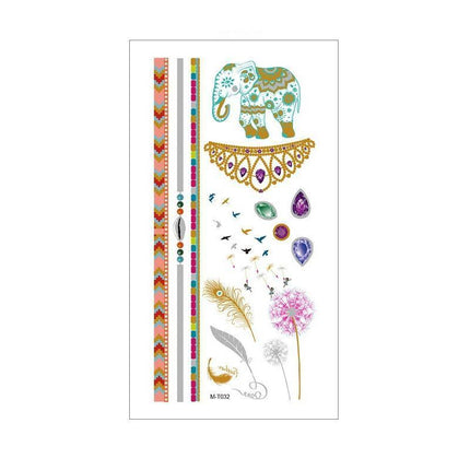Women Lady Metallic gold silver color boho arm Body Temporary Tattoo Sticker Art - Aimall