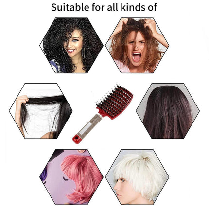 Detangle Nylon Boar Bristle Brush Hairbrush Smooth Hair Head Scalp Massage Comb - Aimall