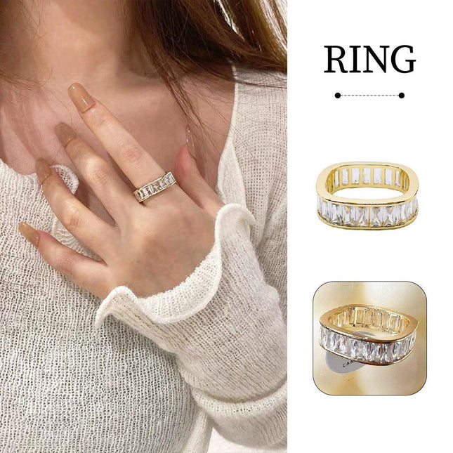 Square Zircon Row Diamond Ring Elegant Jewellery Women Luxury Fashion