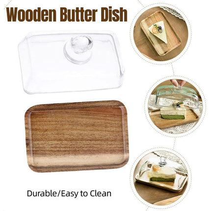 Wooden Square Cake Tray Dessert Tea Tray with Glass Cover Snack Patisserie Plate