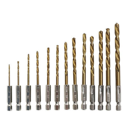 13 PCS Quick Change HSS Titanium Drill Bits Hex Shank Set Soft Metal Wood Timber - Aimall