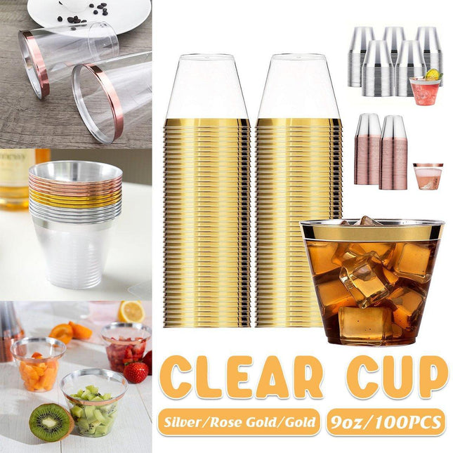 100pcs 9OZ Hot Gold Silver Plastic Wine Cup Western Food Cup Ice Cream
