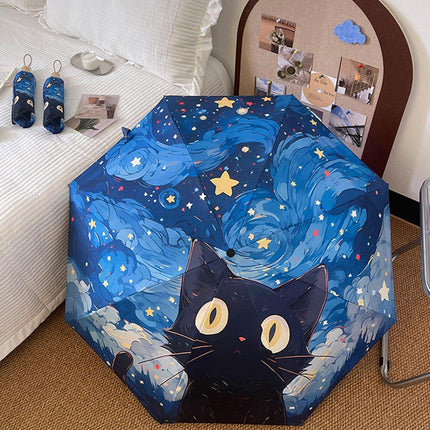 Cartoon Cat Folding Umbrella UV Protection Portable Sun Rain Dual-use Sunshade