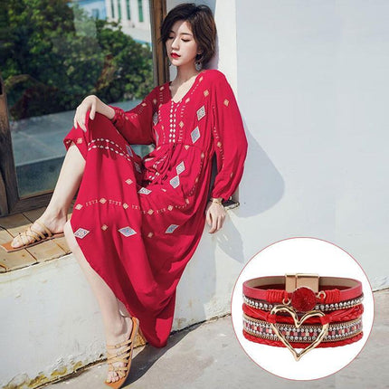 Chic Women's Multi-Color Leather Wrap Bracelet Love Heart Charms Magnetic Clasp - Aimall