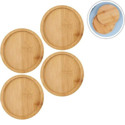 4x Round Bamboo Wooden Coaster Tea Coffee Drink Holders Pallet Beverage Mat Pad - Aimall