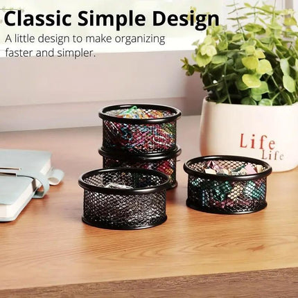 4PCS Black Sliver Mesh Paper Clip Holder Storage Bucket Desk Accessories Office