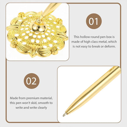 6pcs Black Ballpoint Pen Set Plum Blossom Base Office Desk Signature Writing Pen