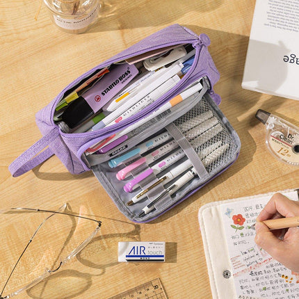 Large Capacity Student Canvas Pencil Case Pencil Bag Multi-functional Cute - Aimall