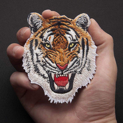2PCS Embroidery Animal Patches Burned Edge Tiger Lion Cloth Sticker Sewing
